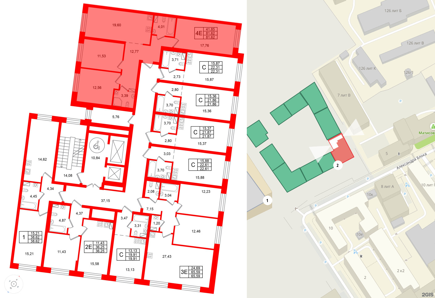 Квартира в ЖК Остров Первых, 3 комнатная, 81.62 м², 9 этаж