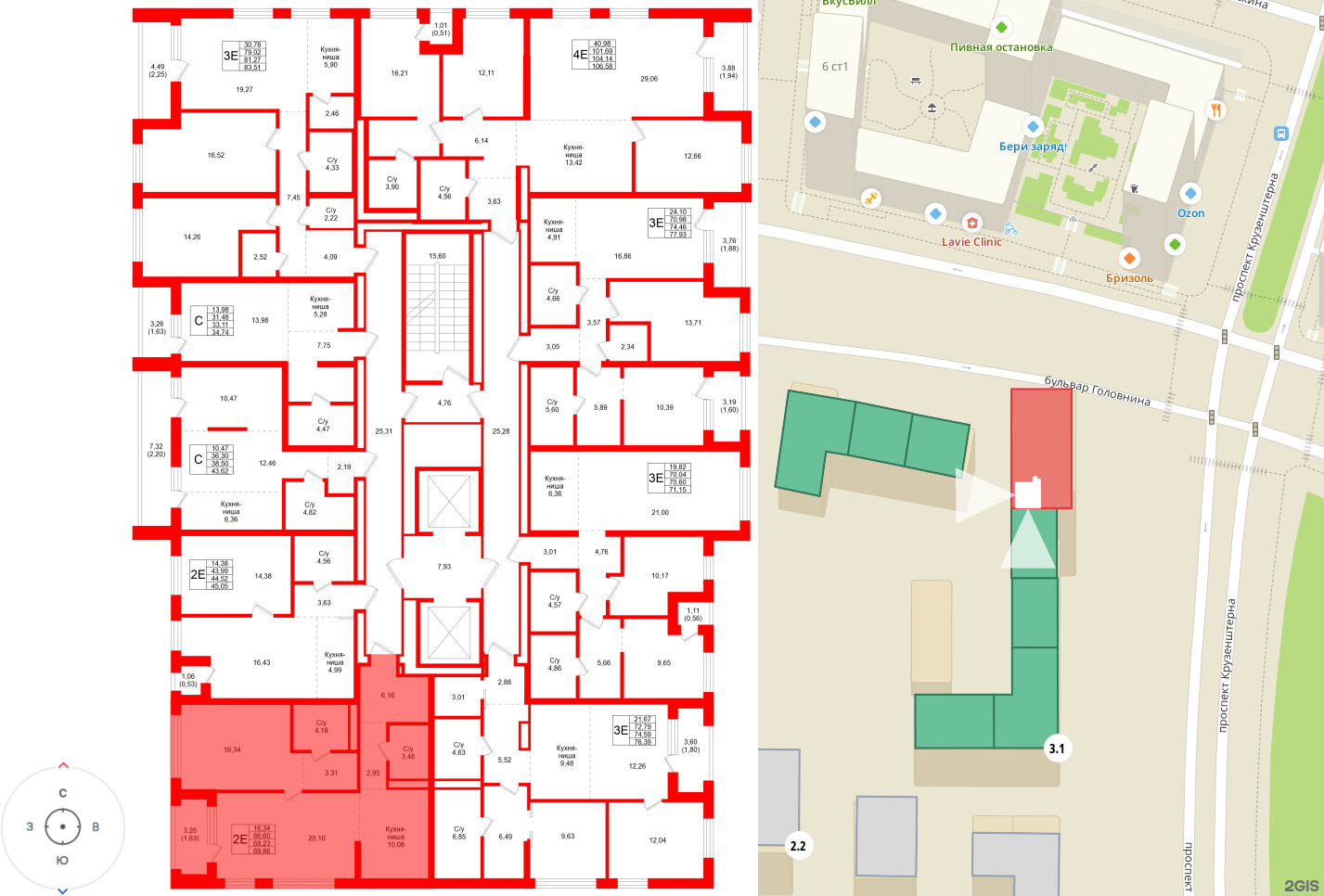 Квартира в ЖК «Северный ветер», 1 комнатная, 69.86 м², 11 этаж