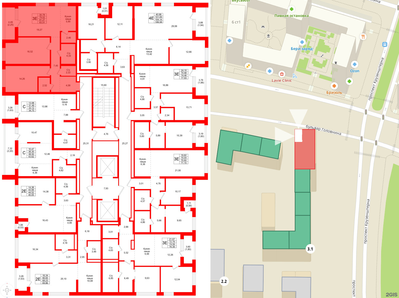 Квартира в ЖК Северный ветер, 2 комнатная, 83.51 м², 14 этаж