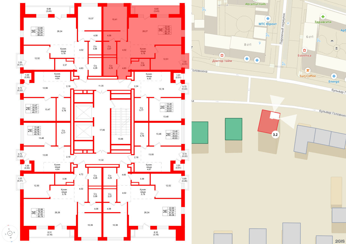 Квартира в ЖК Северный ветер, 2 комнатная, 86.26 м², 4 этаж