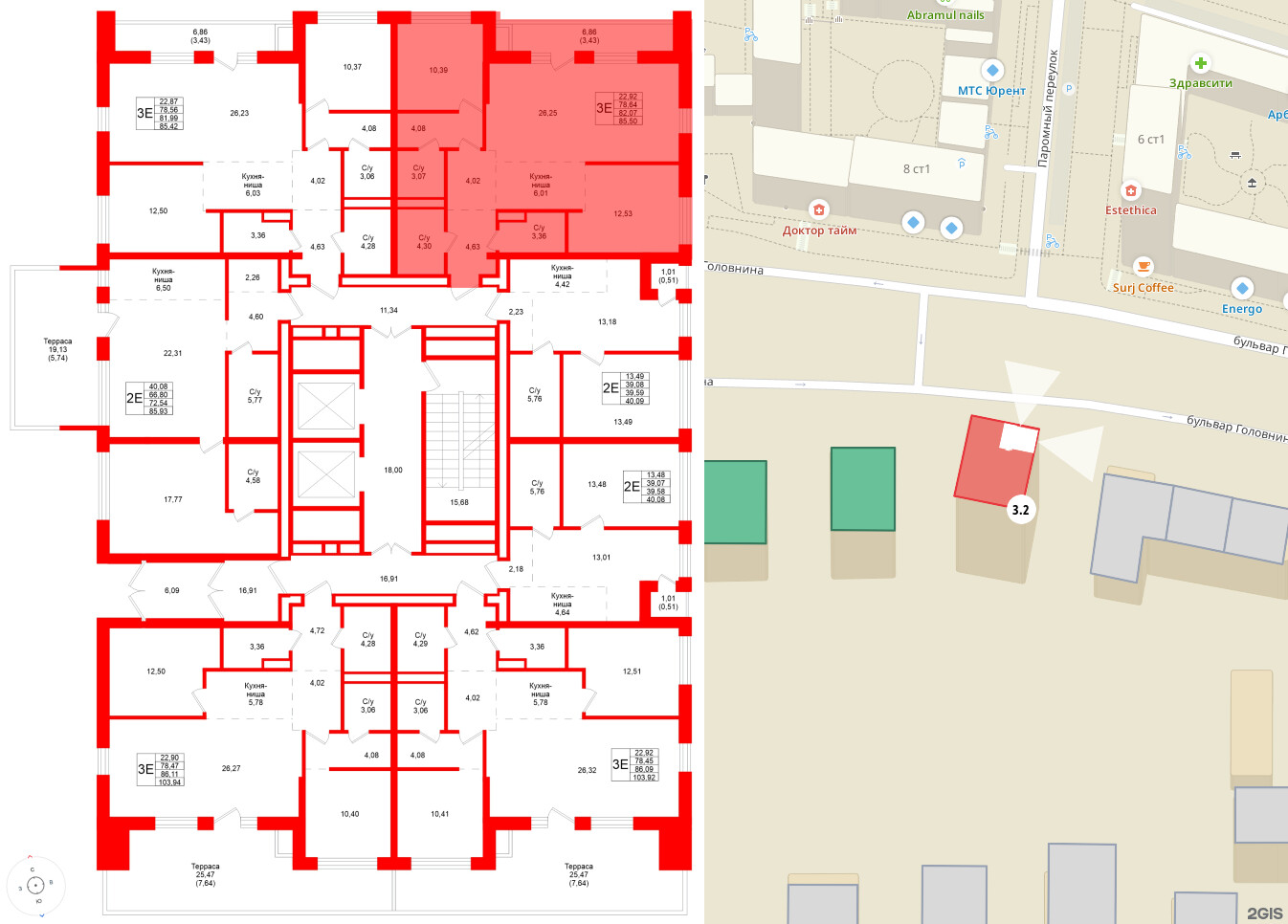 Квартира в ЖК Северный ветер, 2 комнатная, 85.5 м², 2 этаж