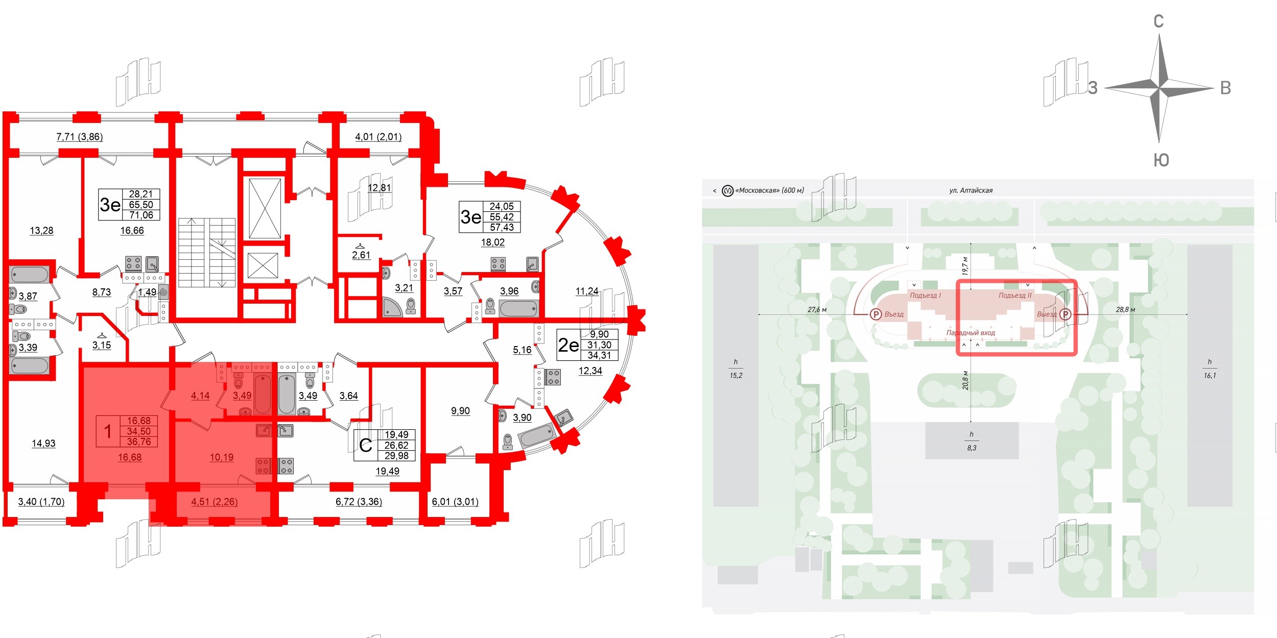 Квартира в ЖК Шепилевский, 1 комнатная, 36.76 м², 16 этаж