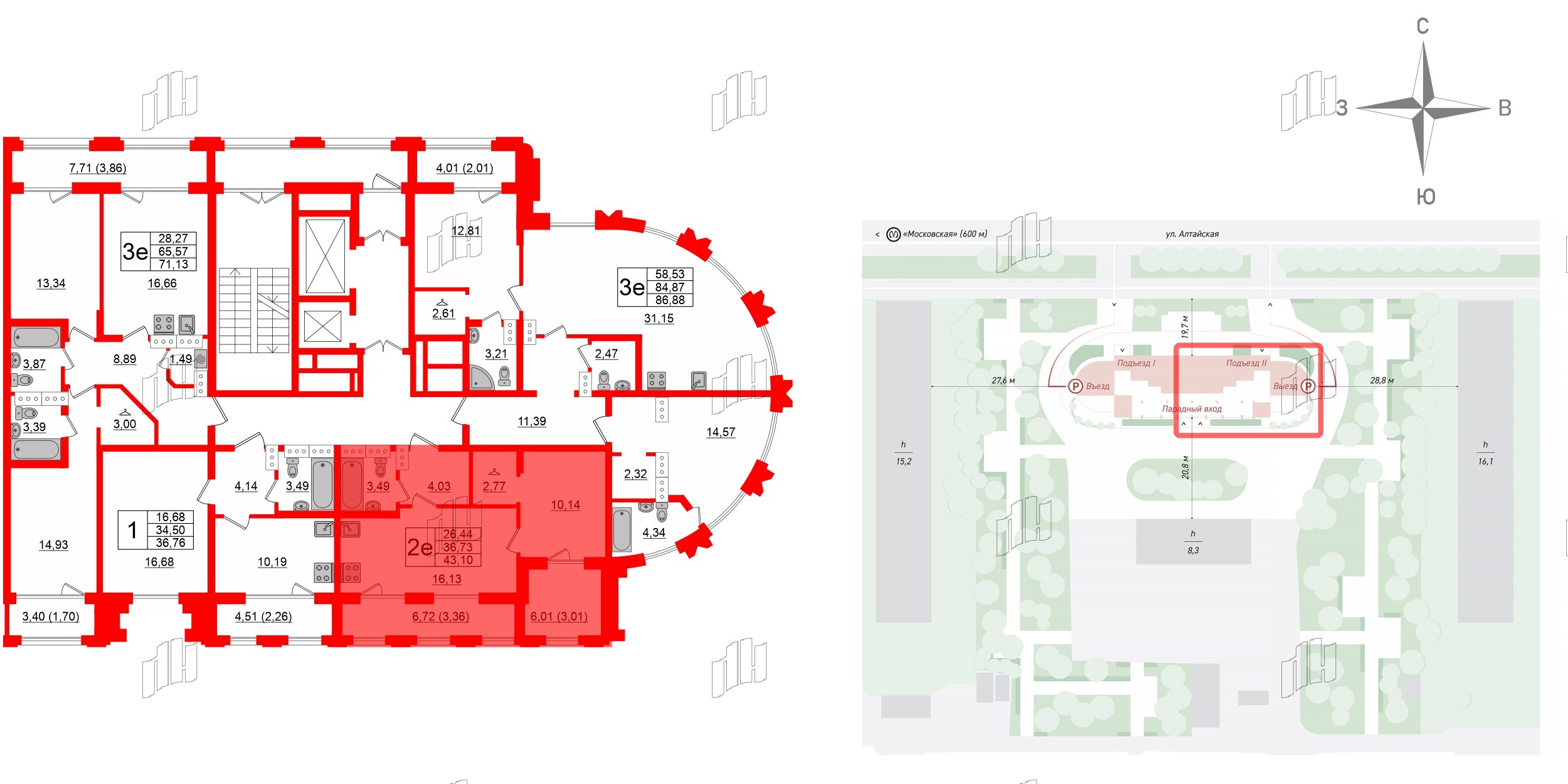 Квартира в ЖК Шепилевский, 1 комнатная, 43.1 м², 17 этаж