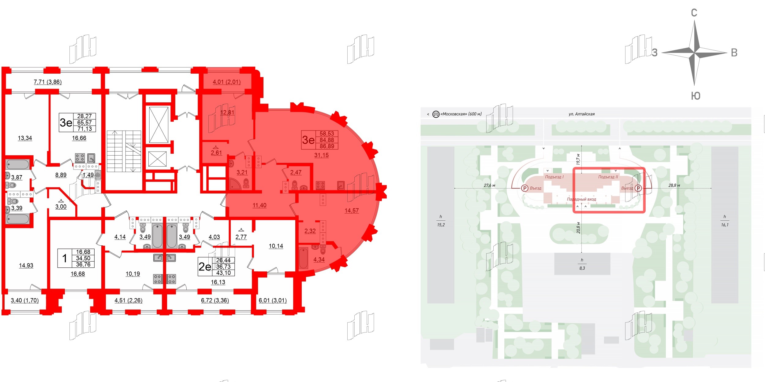 Квартира в ЖК Шепилевский, 2 комнатная, 86.89 м², 19 этаж