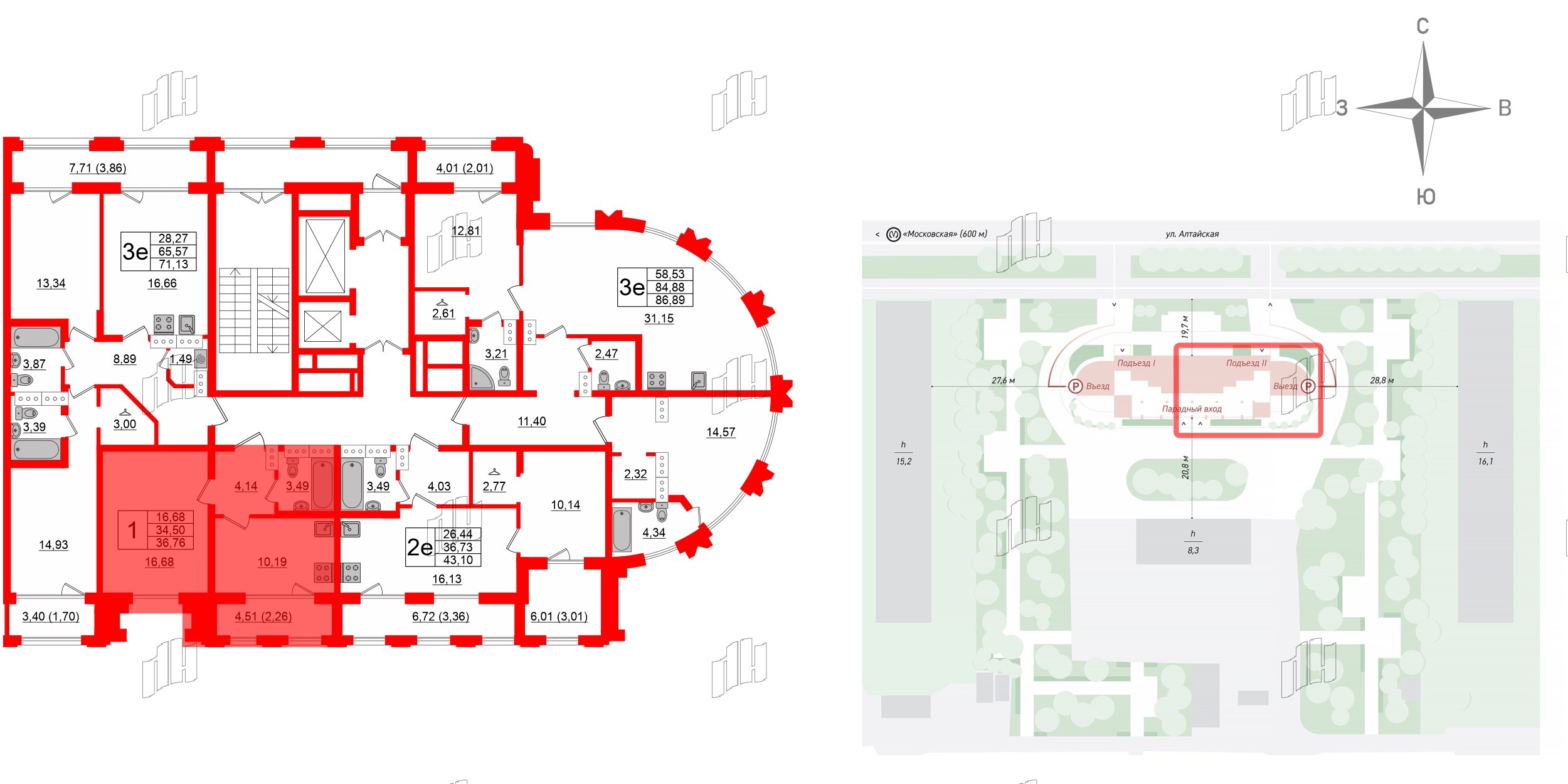 Квартира в ЖК Шепилевский, 1 комнатная, 36.76 м², 20 этаж