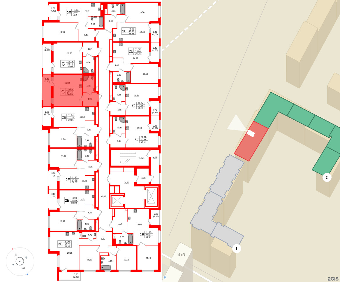 Квартира в ЖК Южная Нева, студия, 30.83 м², 3 этаж