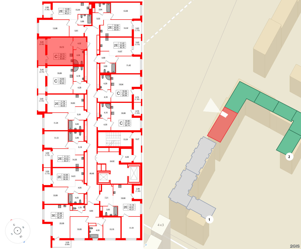 Квартира в ЖК Южная Нева, студия, 30.69 м², 3 этаж