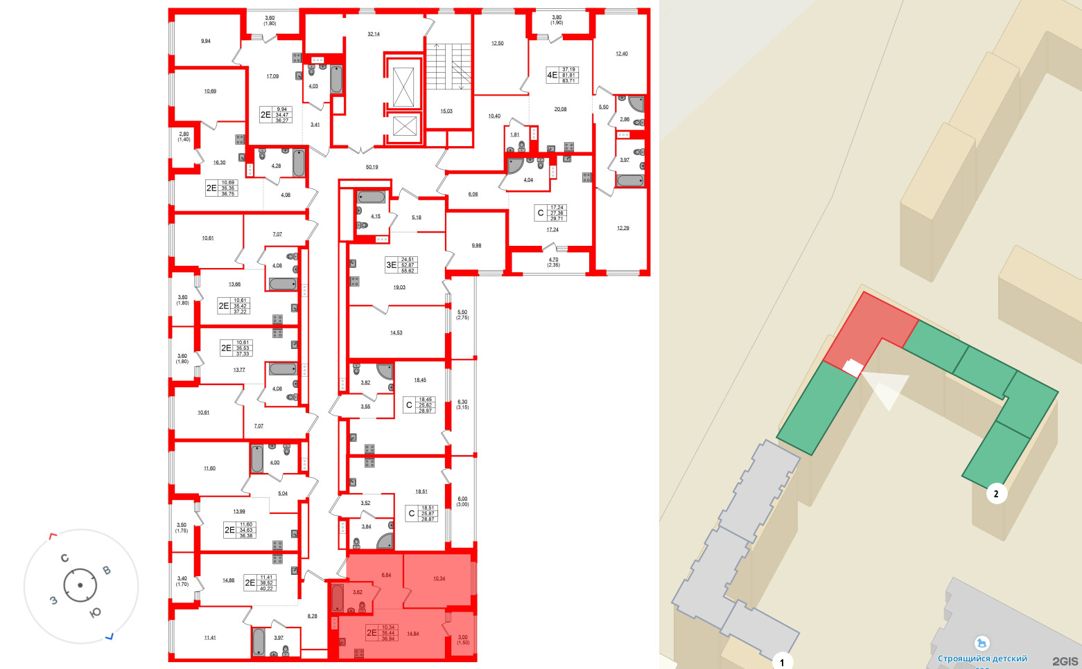 Квартира в ЖК Южная Нева, 1 комнатная, 36.94 м², 15 этаж