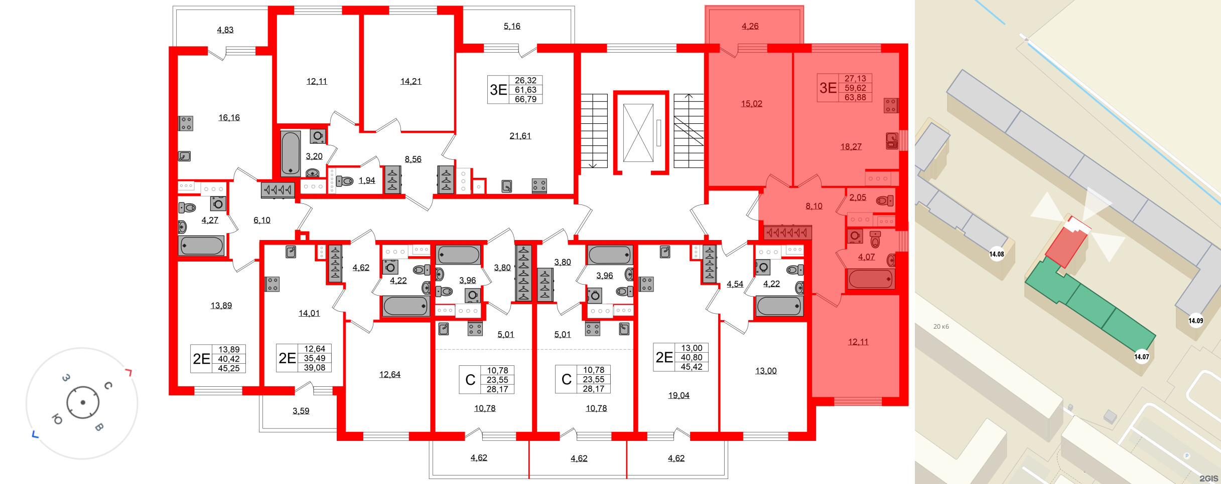 Квартира в ЖК ЯСНО.ЯНИНО, 2 комнатная, 59.62 м², 2 этаж