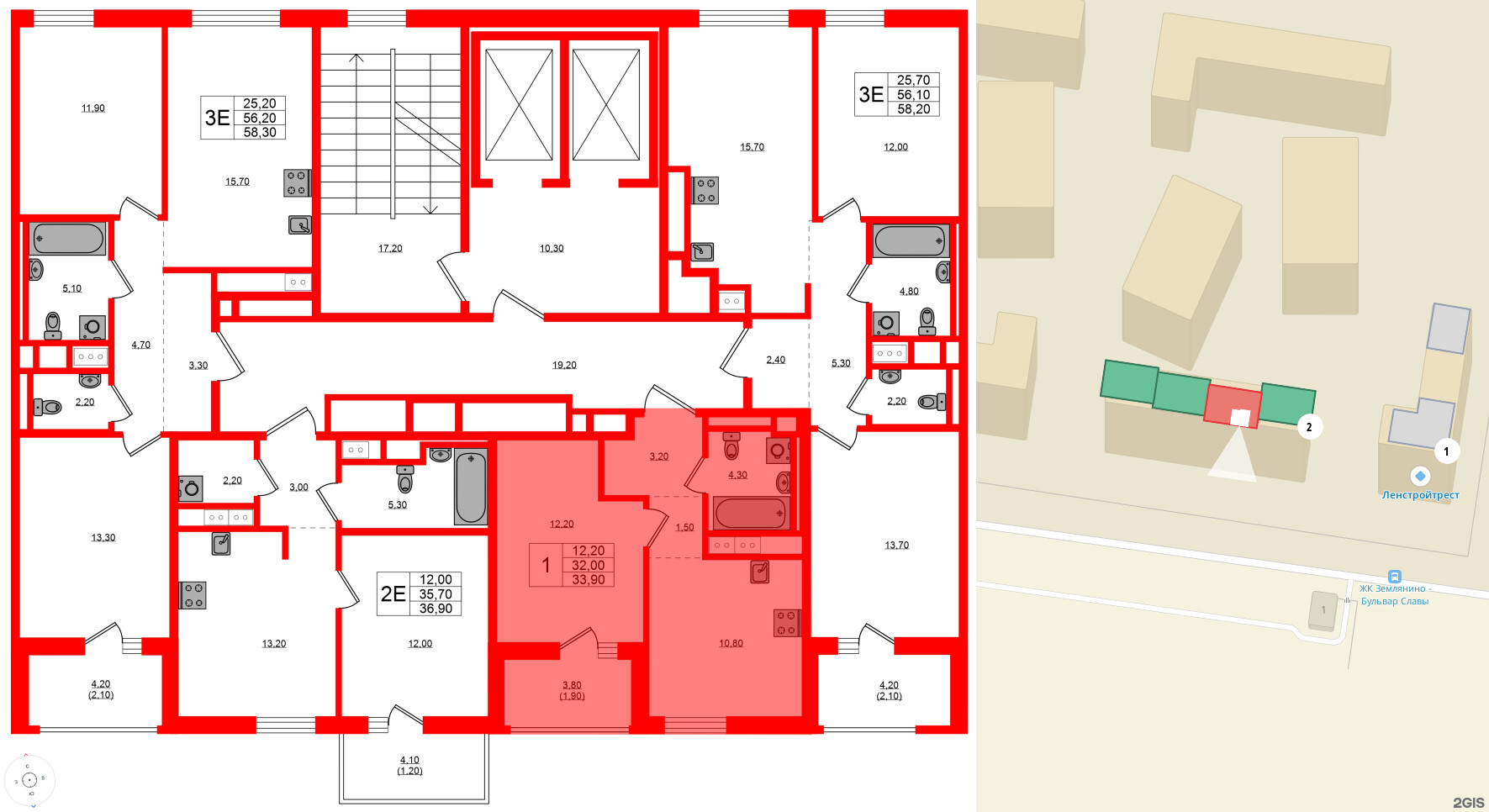 Квартира в ЖК Янила Форест, 1 комнатная, 33.9 м², 9 этаж
