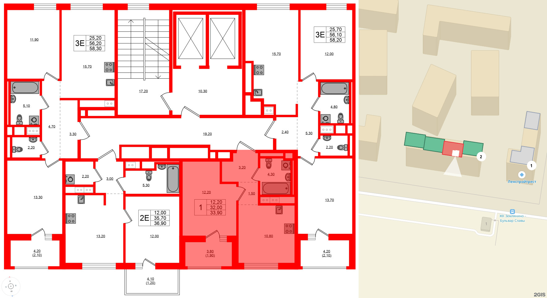 Квартира в ЖК Янила Форест, 1 комнатная, 33.9 м², 11 этаж