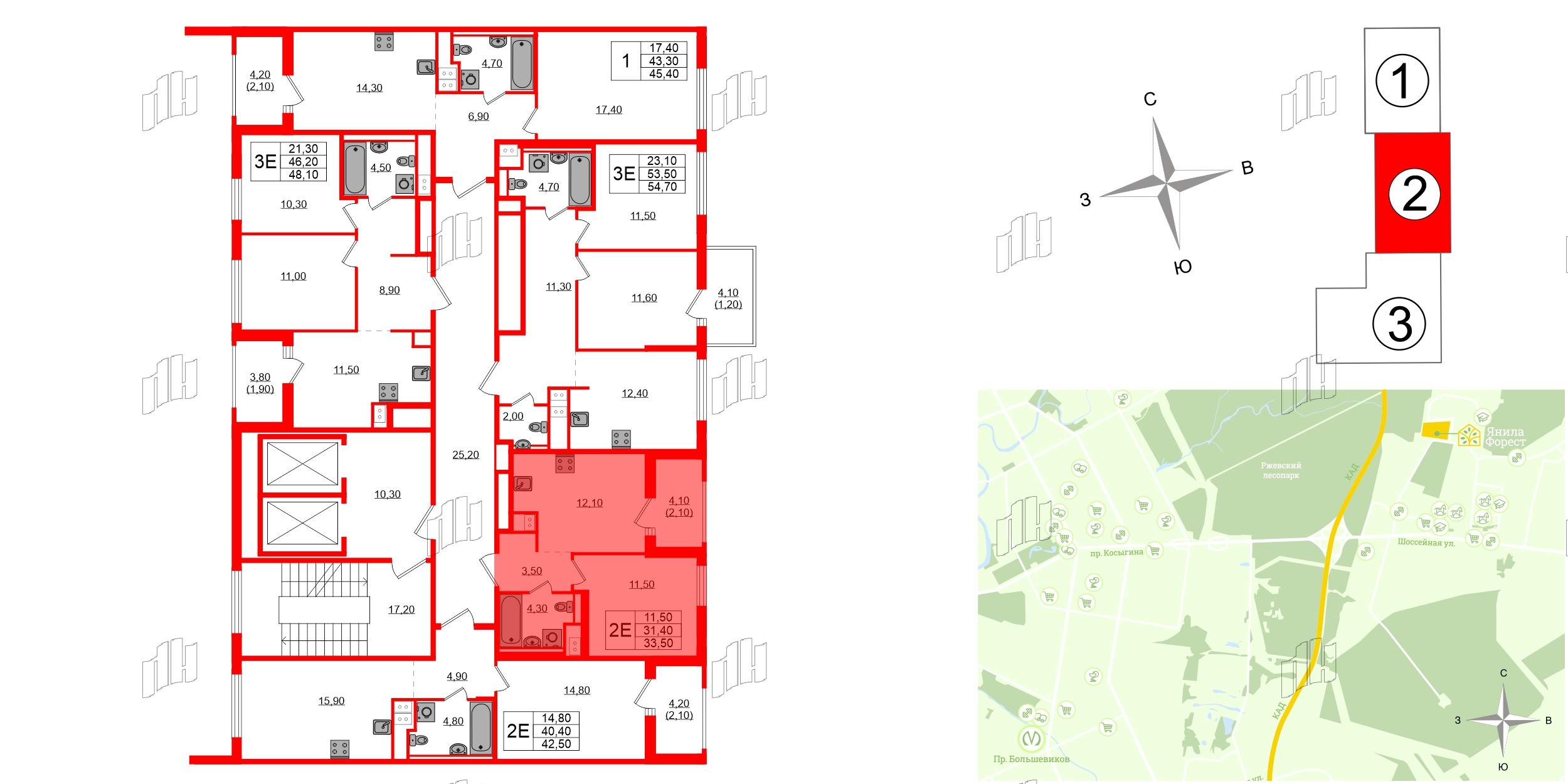 Квартира в ЖК Янила Форест, 1 комнатная, 33.5 м², 10 этаж