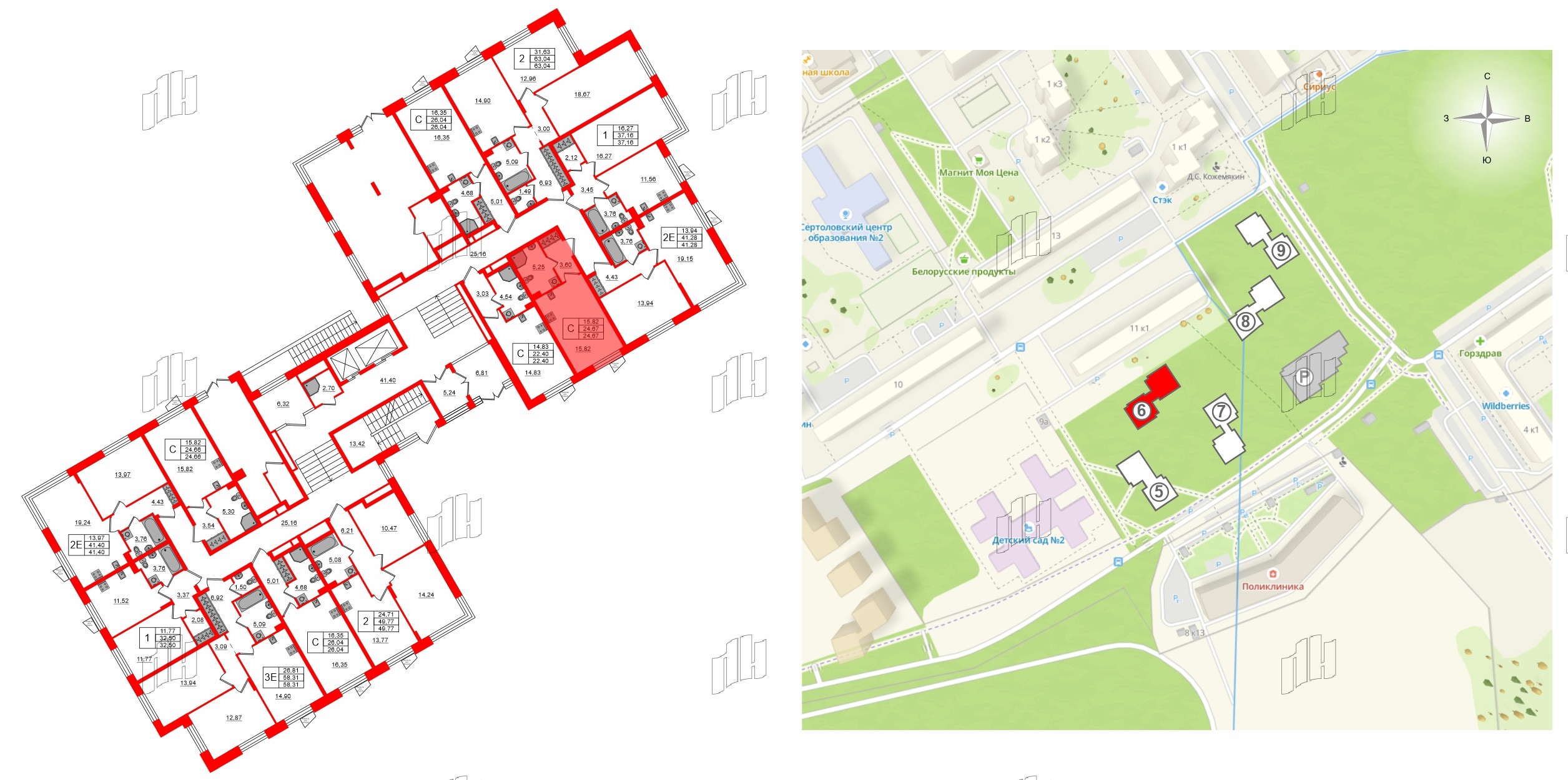 Квартира в ЖК VEREN NORT Сертолово, 2 комнатная, 49.77 м², 1 этаж