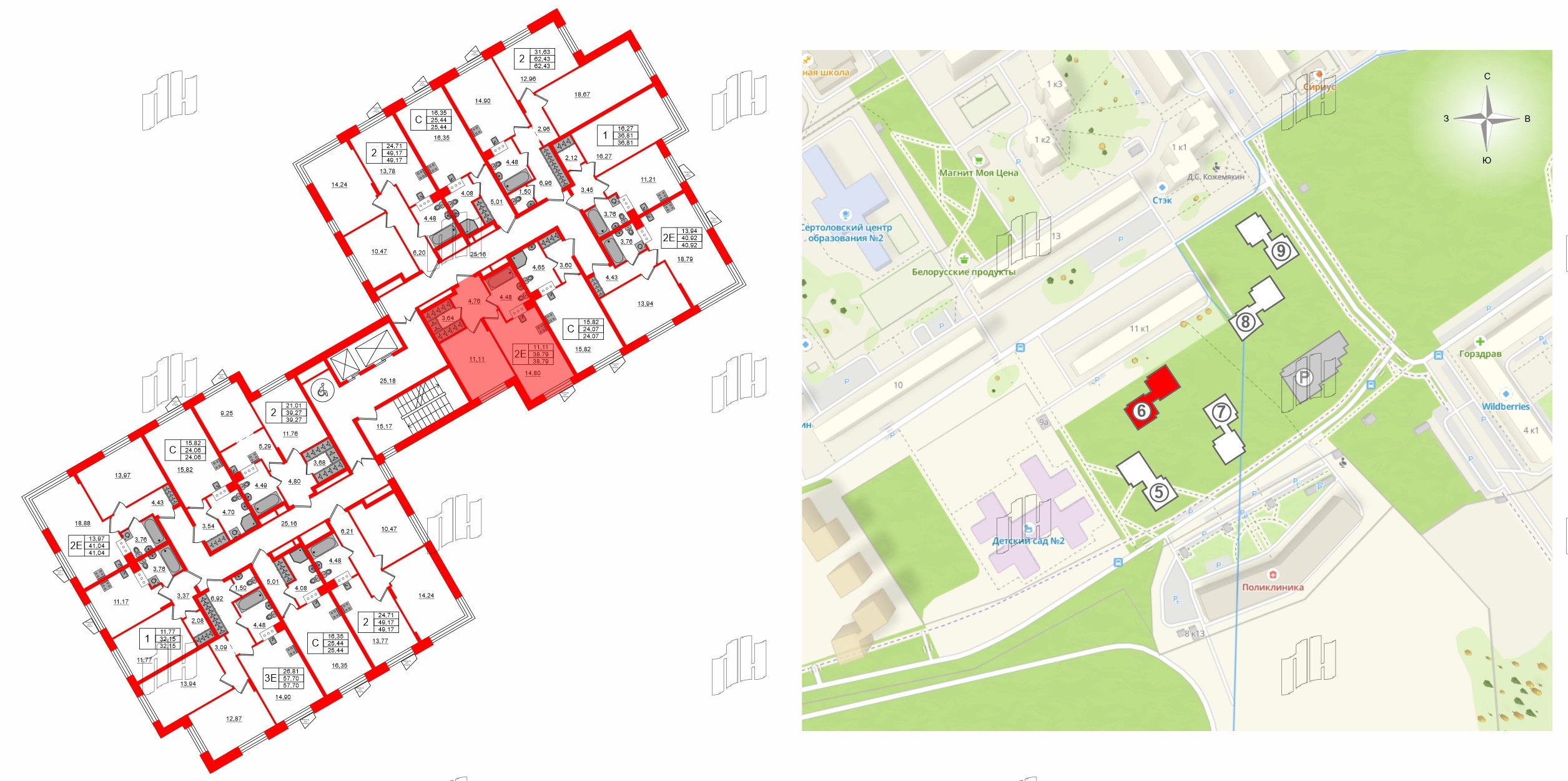 Квартира в ЖК VEREN NORT Сертолово, 2 комнатная, 49.17 м², 4 этаж