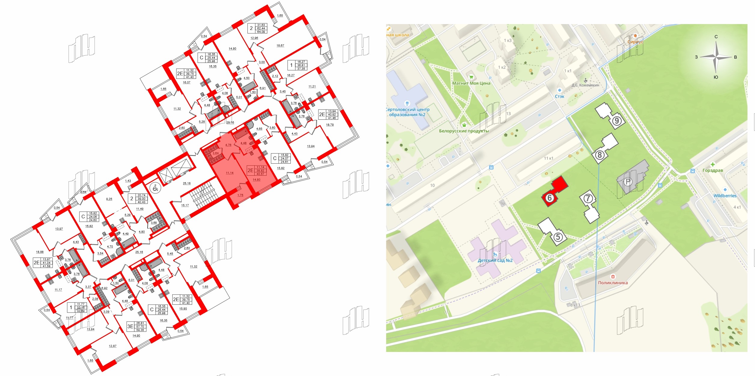 Квартира в ЖК VEREN NORT Сертолово, 2 комнатная, 59.35 м², 7 этаж