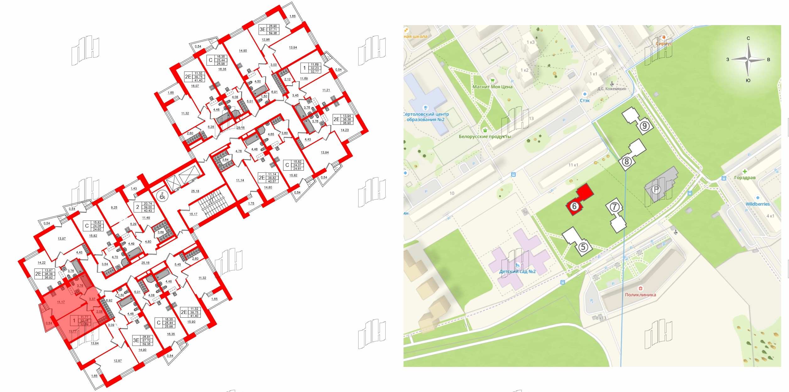 Квартира в ЖК VEREN NORT Сертолово, 2 комнатная, 59.35 м², 10 этаж