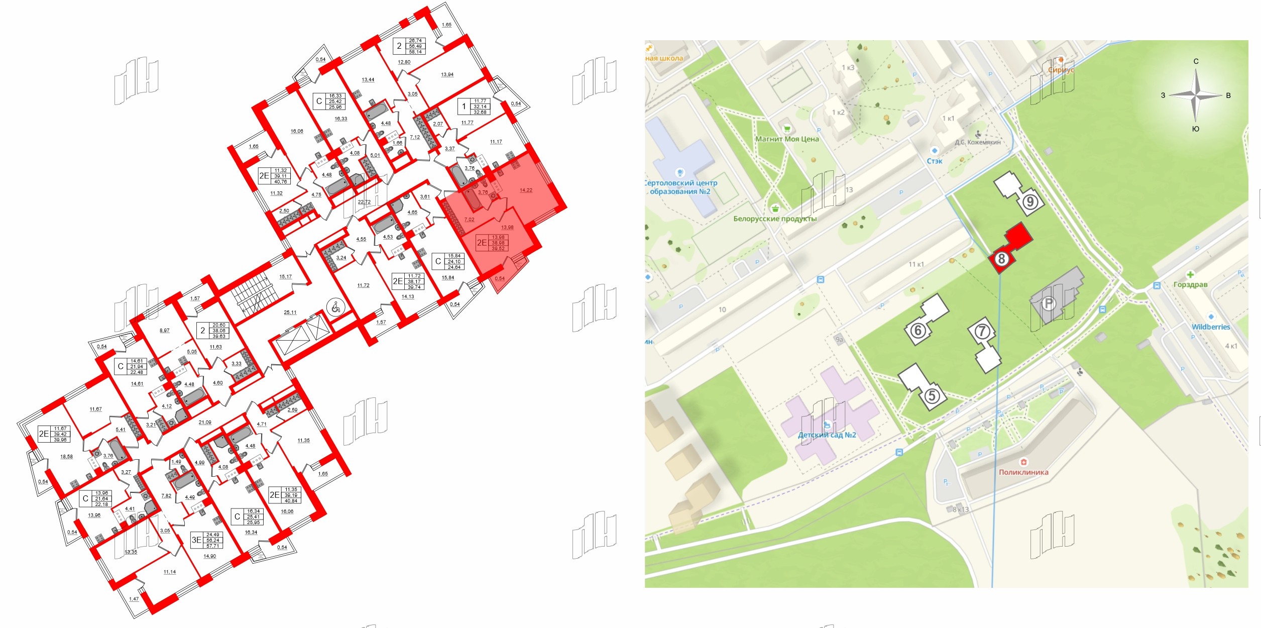 Квартира в ЖК «ВЕРЕН НОРТ Сертолово», 1 комнатная, 40.84 м², 8 этаж