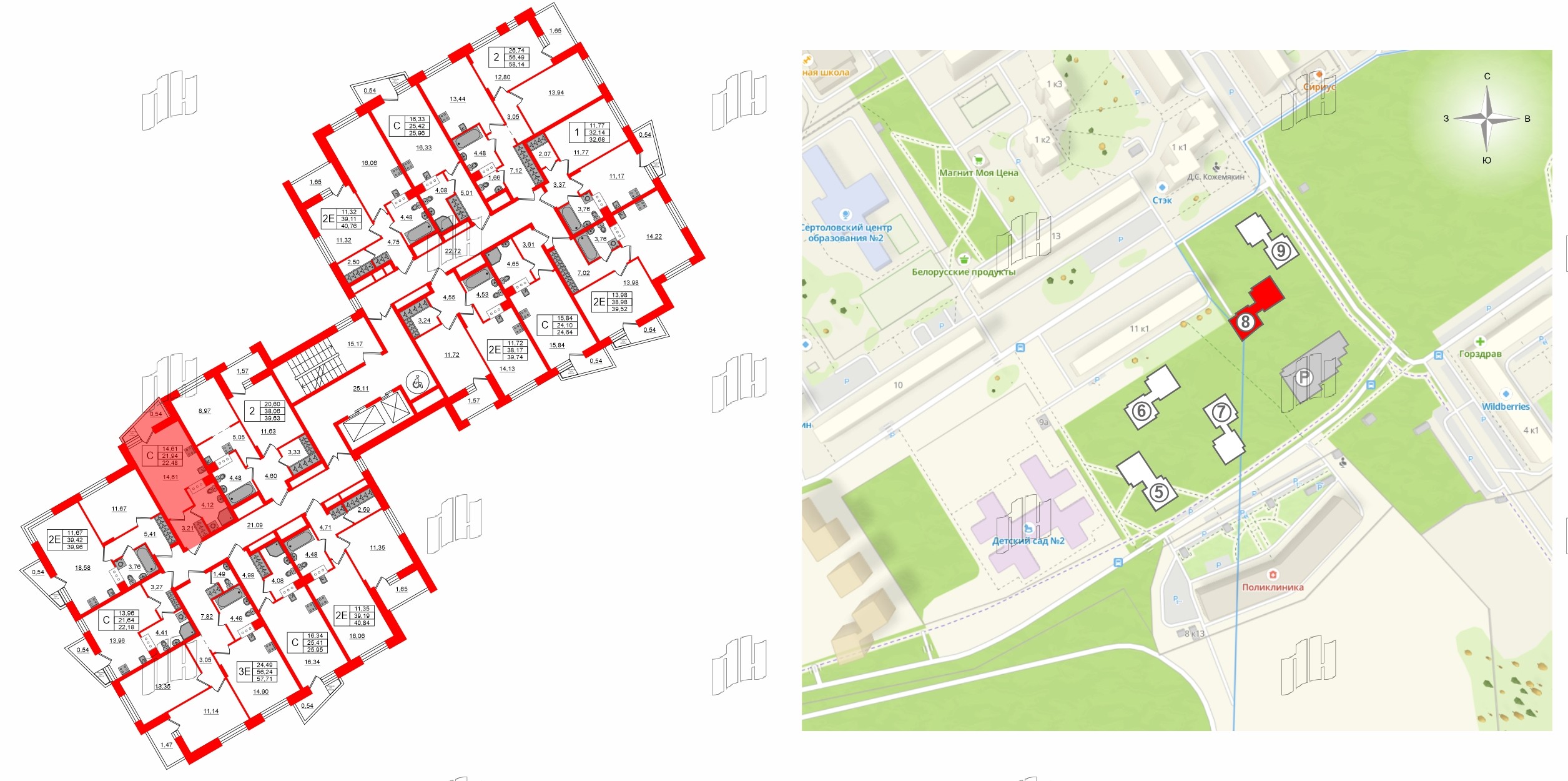 Квартира в ЖК VEREN NORT Сертолово, 1 комнатная, 32.68 м², 9 этаж