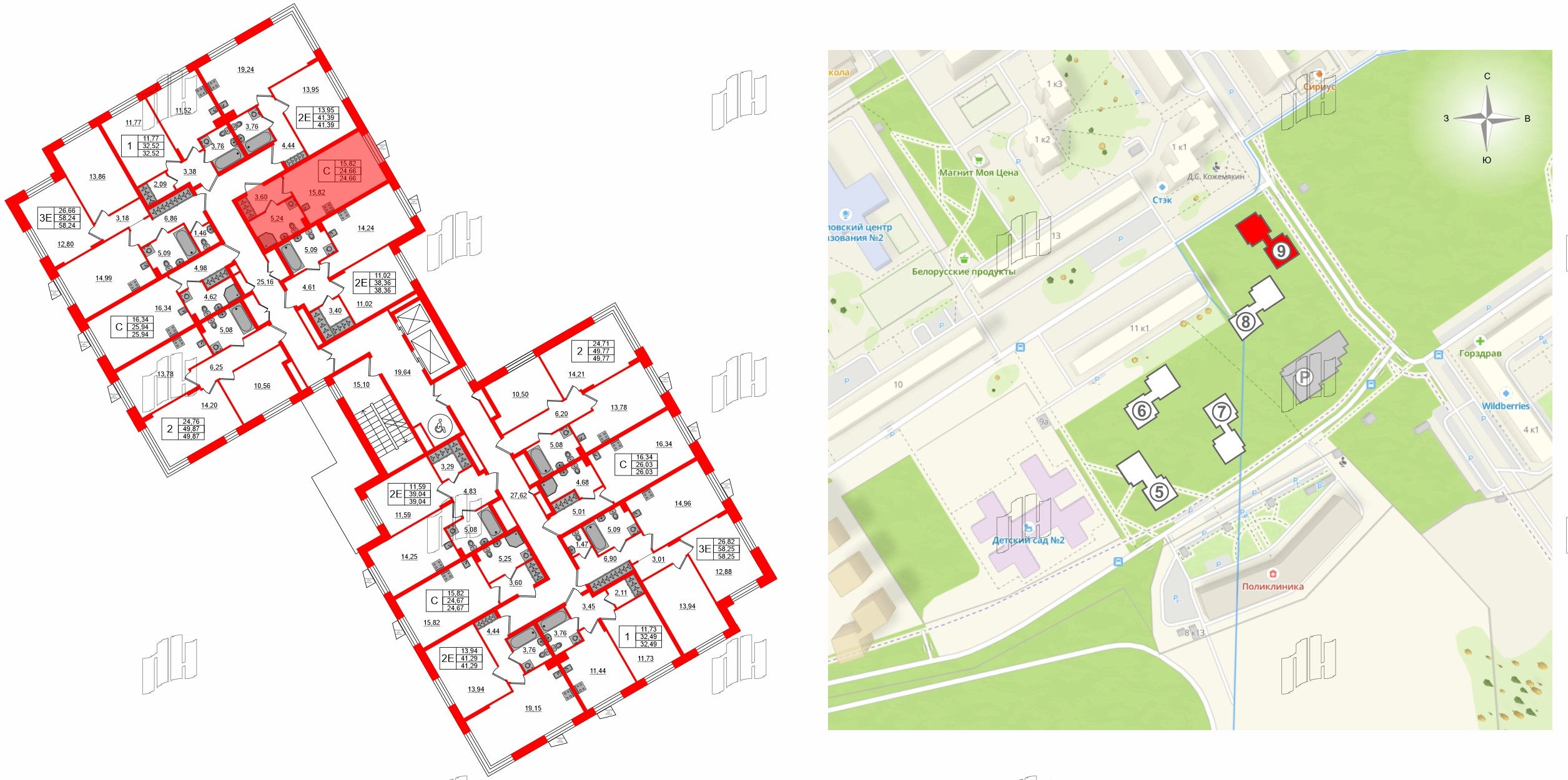 Квартира в ЖК VEREN NORT Сертолово, 2 комнатная, 58.24 м², 2 этаж