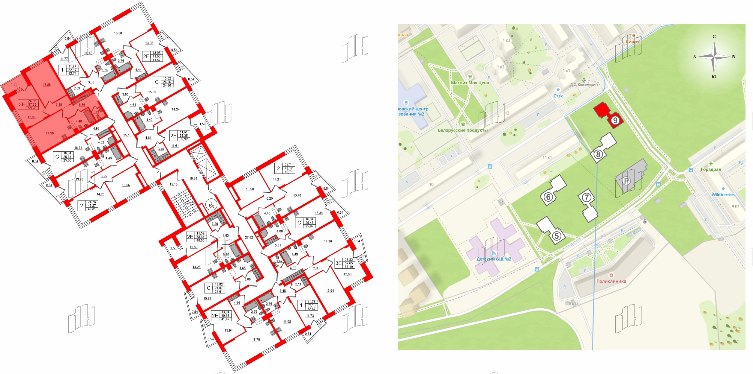 Квартира в ЖК VEREN NORT Сертолово, 2 комнатная, 59.28 м², 5 этаж