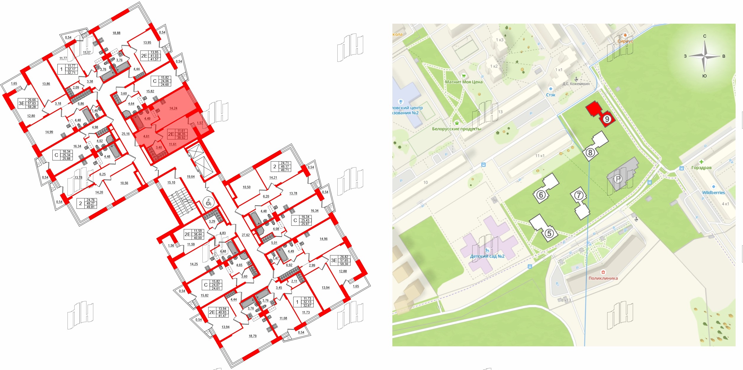 Квартира в ЖК VEREN NORT Сертолово, 2 комнатная, 59.28 м², 6 этаж