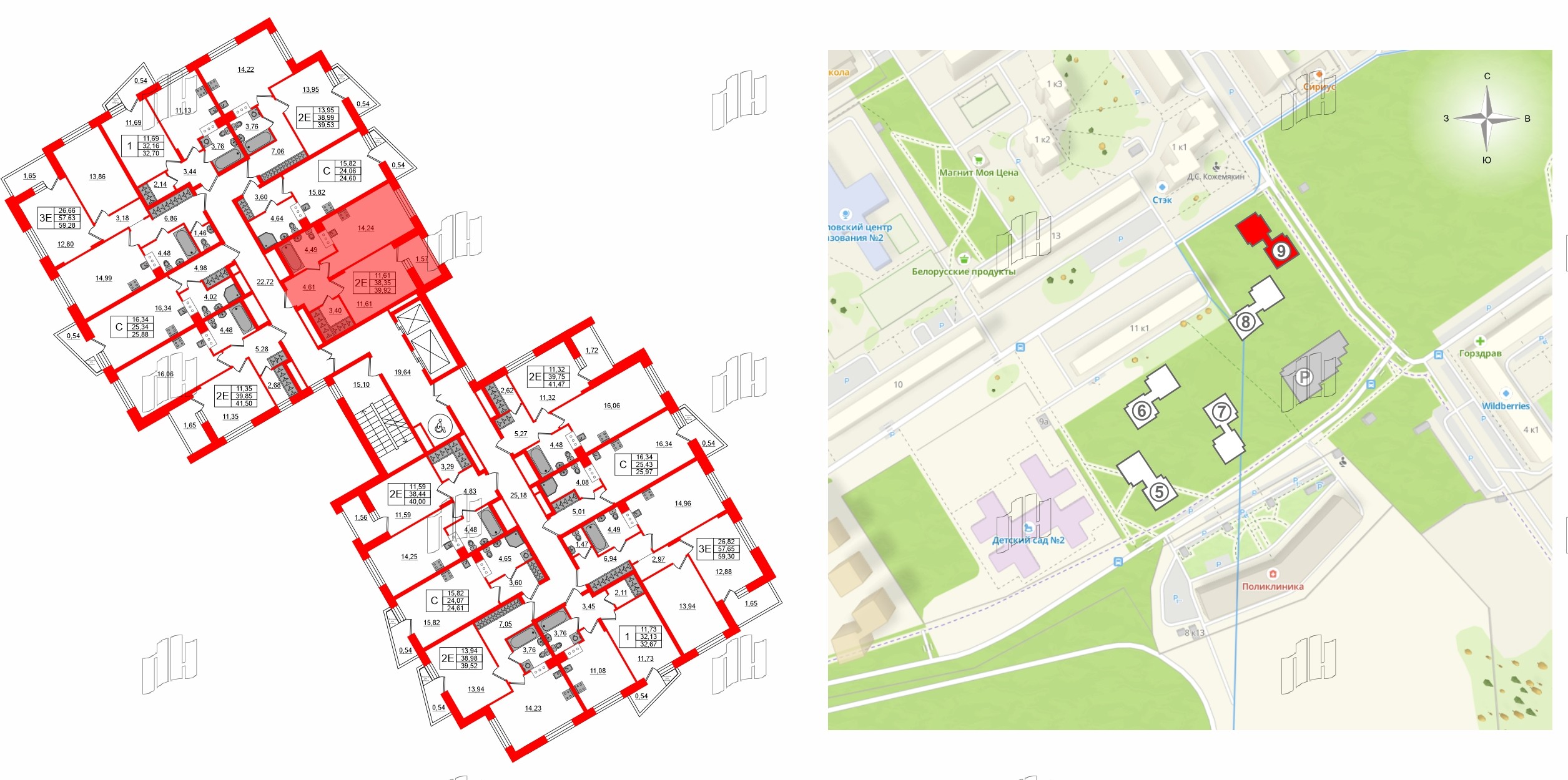 Квартира в ЖК VEREN NORT Сертолово, 2 комнатная, 59.28 м², 9 этаж