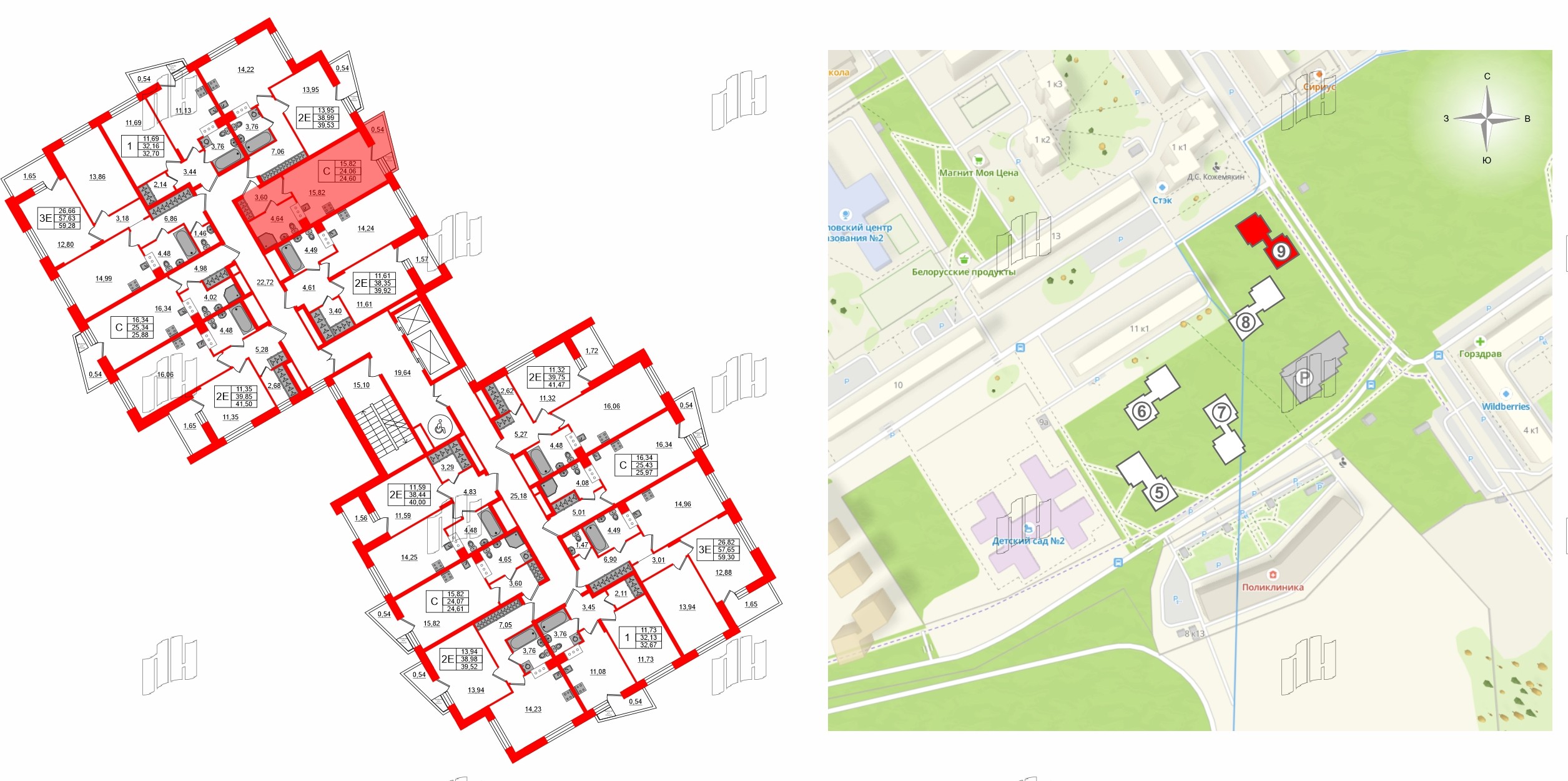 Квартира в ЖК VEREN NORT Сертолово, 2 комнатная, 59.28 м², 10 этаж