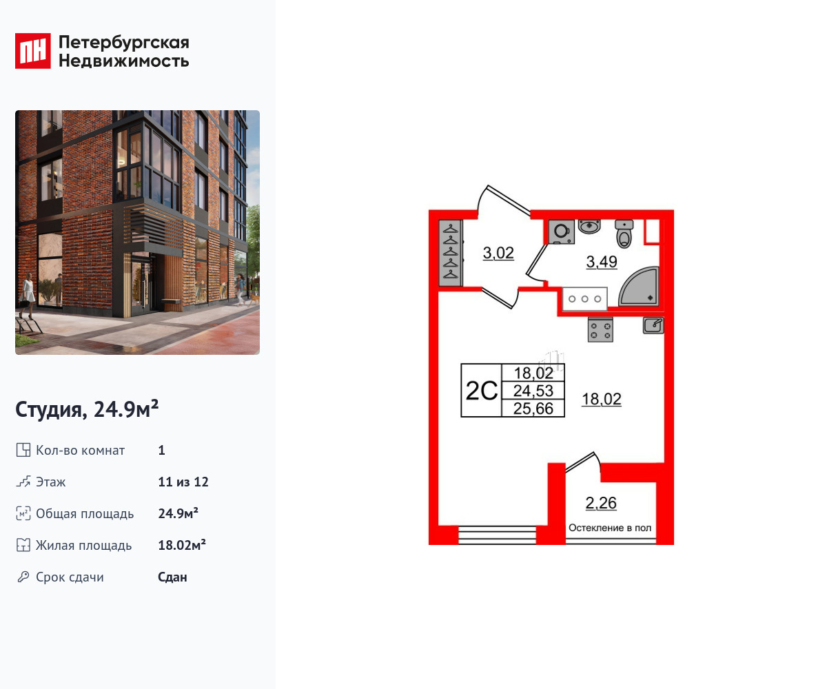 24.9 кв.м, ЖК «Сенат в Московском»
